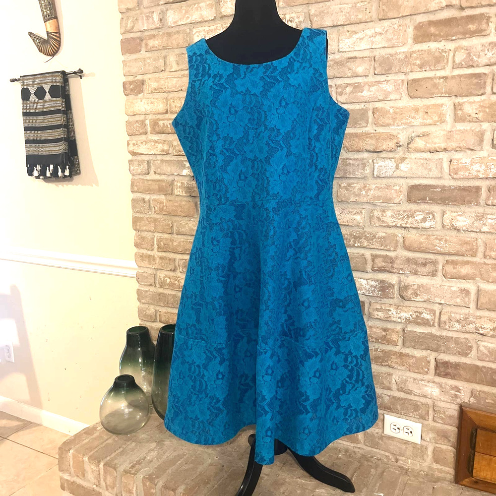 Calvin Klein Teal Blue Lace Fit-and-Flare Dress